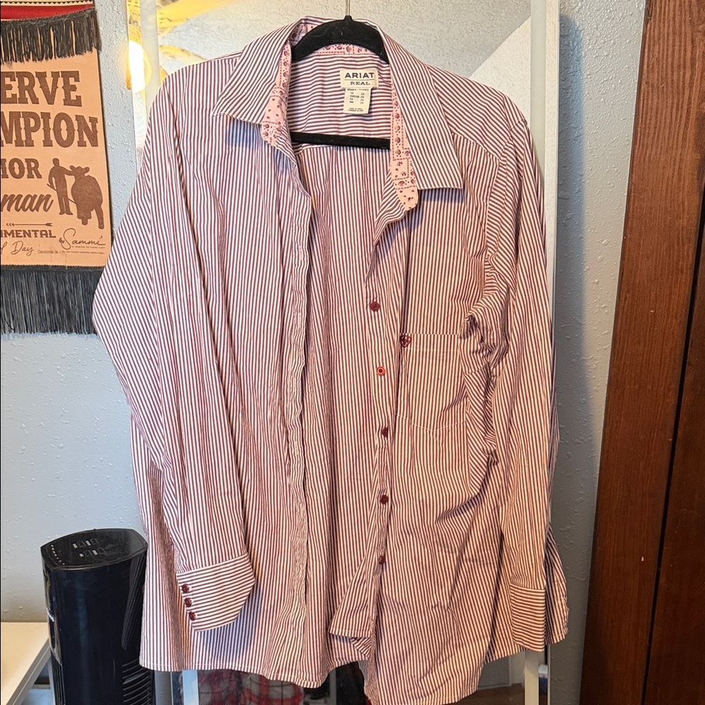 Ariat Women's Red and White Striped Button Down Shirt